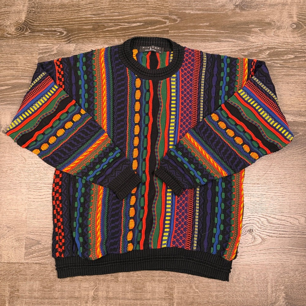 VTG Protege Collection Mens Sweater Large Multicolor Coogi Style 3D‎ Knit USA